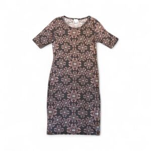 LuLaRoe Charcoal Gray Bodycon Style Midi Julia Dress With Floral Pattern size M